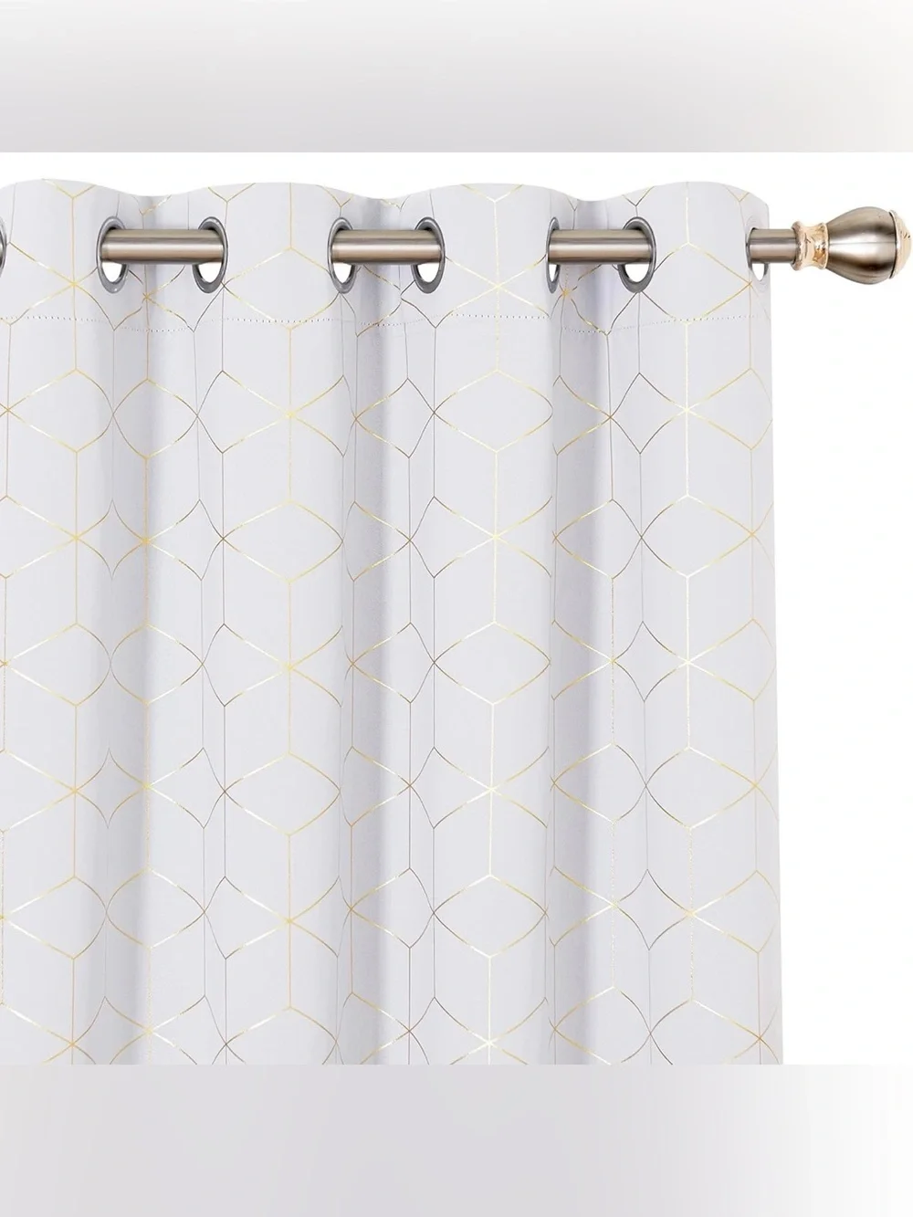 Geometric Grommet Curtain Panels - Light Gray with Gold Lines